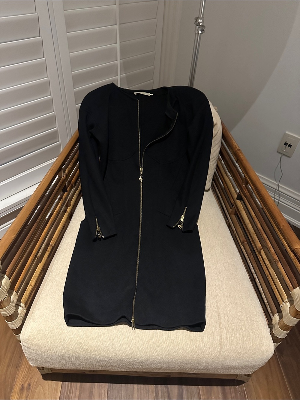 Chiara Boni Black Long-Sleeve Zip Dress with Gold Hardware